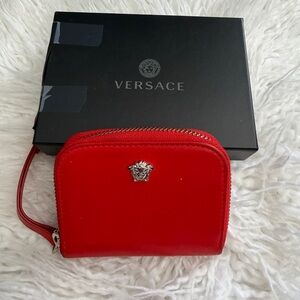 Versace Red Leather Zip-Around Wallet with Medusa Emblem